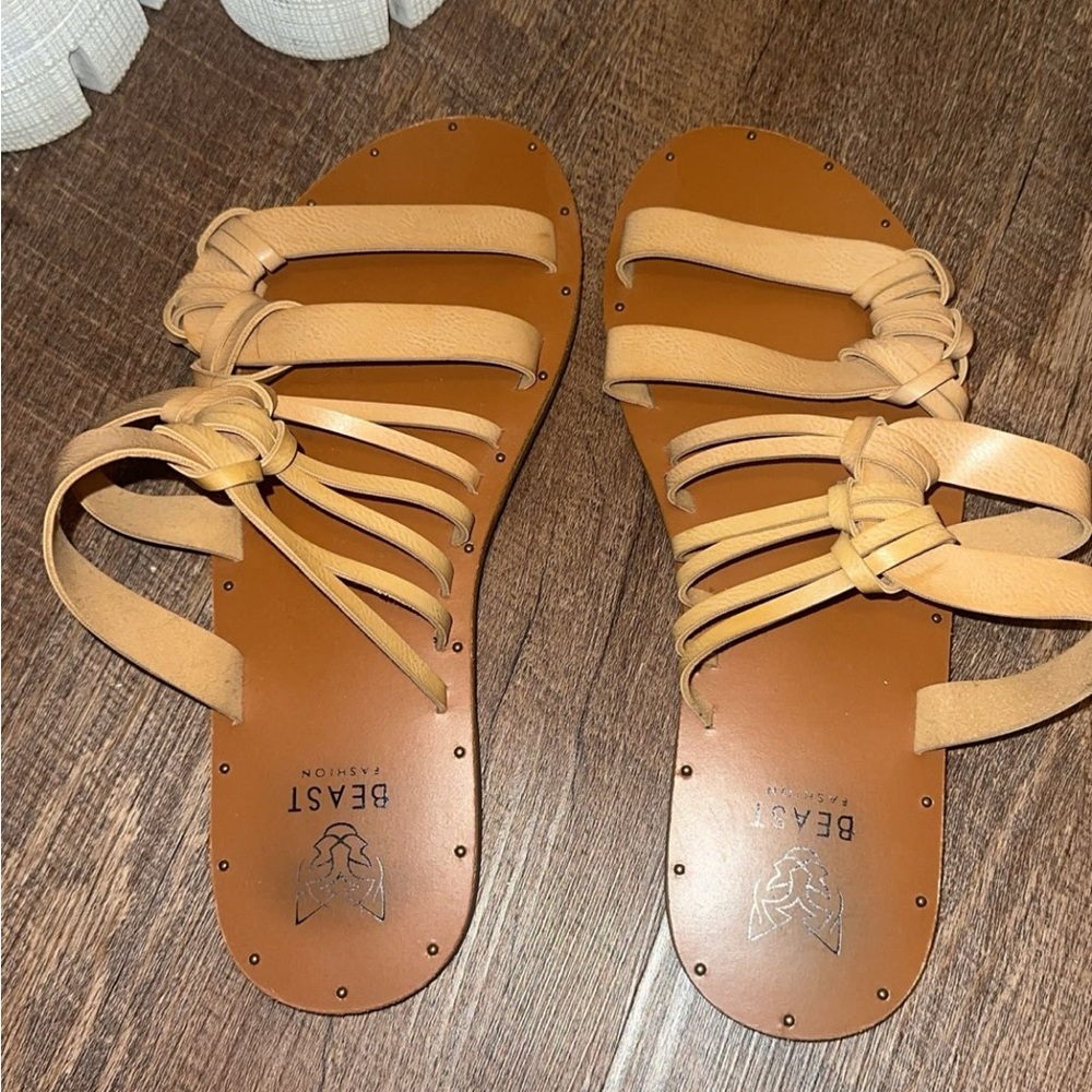 BEAST FASHION Women's Strappy Tan Sandals